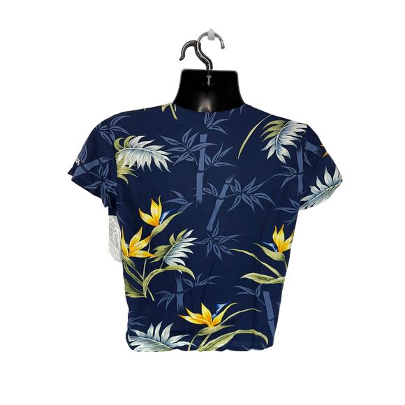 Paradise Found Hawaii Women’s Shirt Tropical Floral Blue Size Small Rayon NWT - Picture 2 of 11